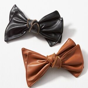NWT Anthropologie Studded Faux-Leather Hair Bows - 2 Black & Brown Embellished